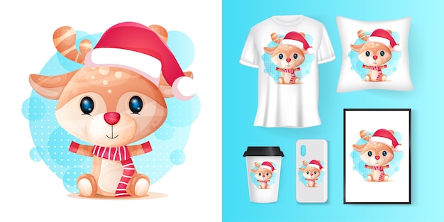 Cute deer with santa custom and merchandising