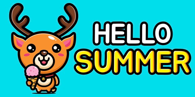 cute deer with summer greeting banner