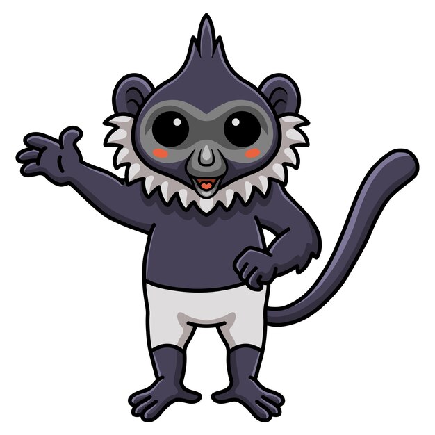 cute delacour's langur cartoon waving hand