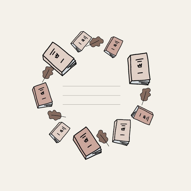 Vector cute delicate frame of books and leaves for text