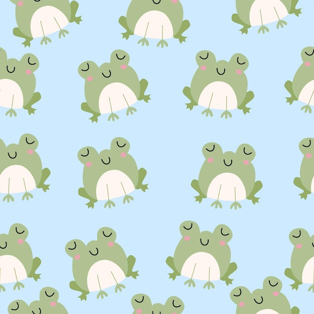 Vector cute delicate frog seamless pattern in a blue background