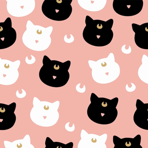 Vector cute and delicate mystic cat seamless pattern background