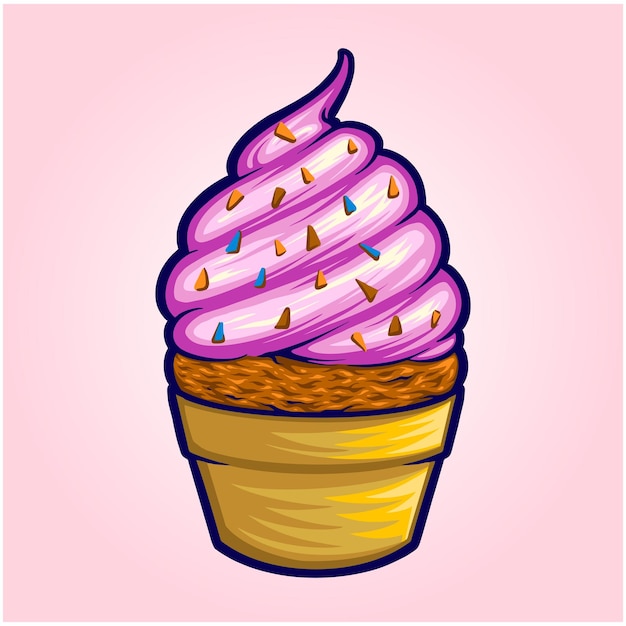 Vector cute delicious cupcake illustration