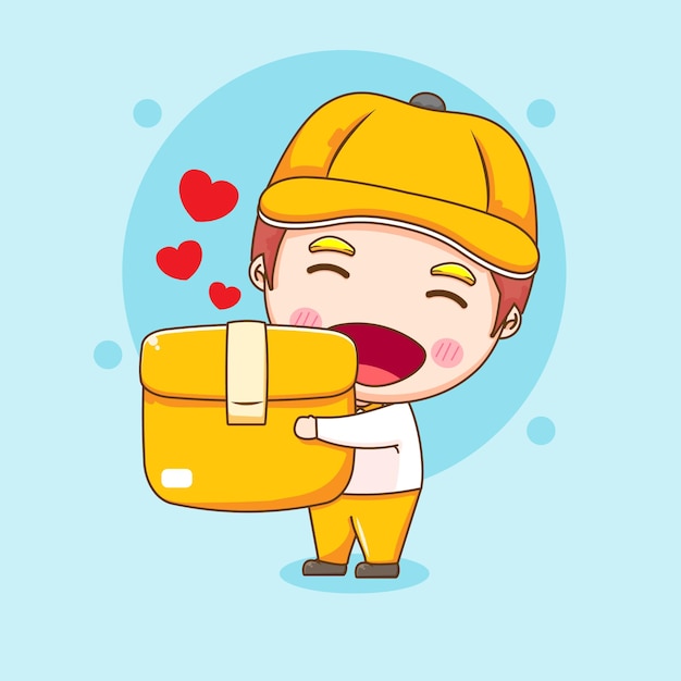 cute delivery man character holding package