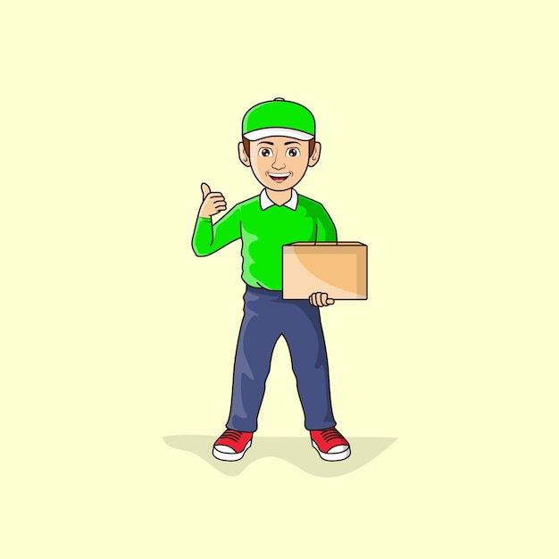 Cute delivery man logo design illustration