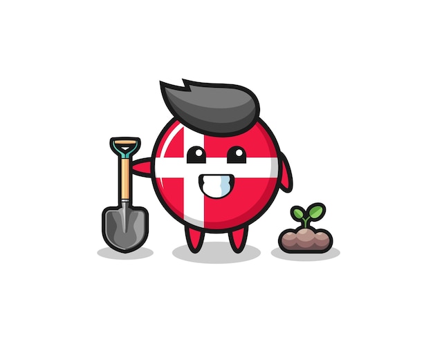 Cute denmark flag cartoon is planting a tree seed cute design