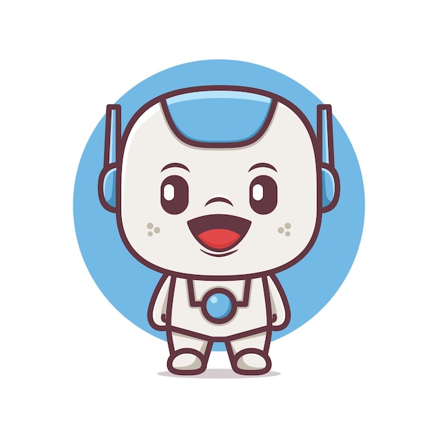 cute design cartoon robot character vector illustration with outline style