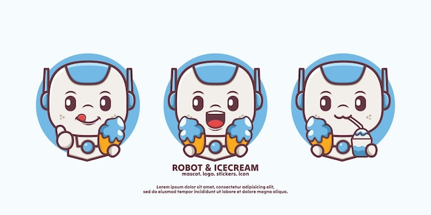 cute design cartoon robot with ice cream