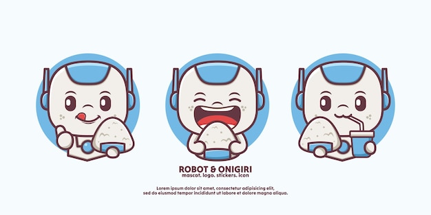 cute design cartoon robot with japanese food onigiri