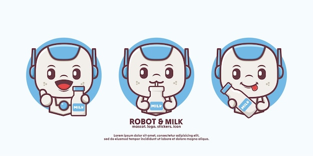 cute design cartoon robot with milk