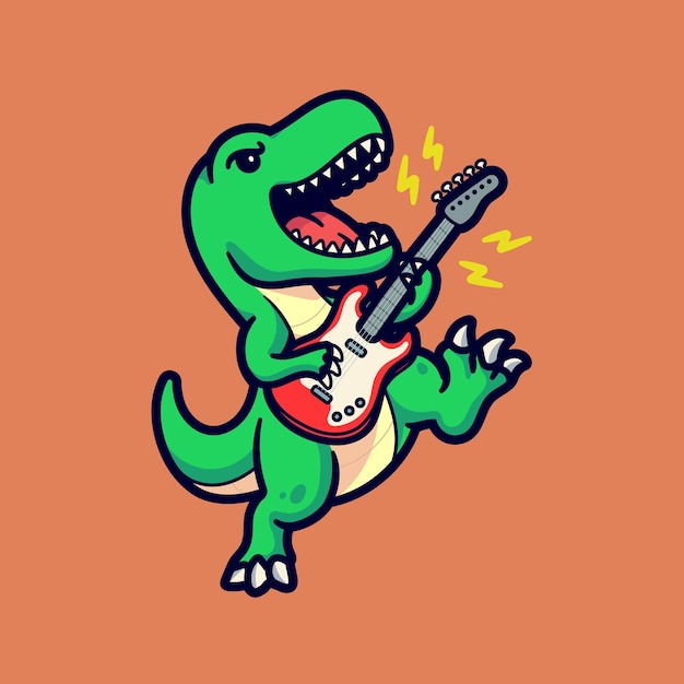 cute design illustration of a dinosaur playing guitar