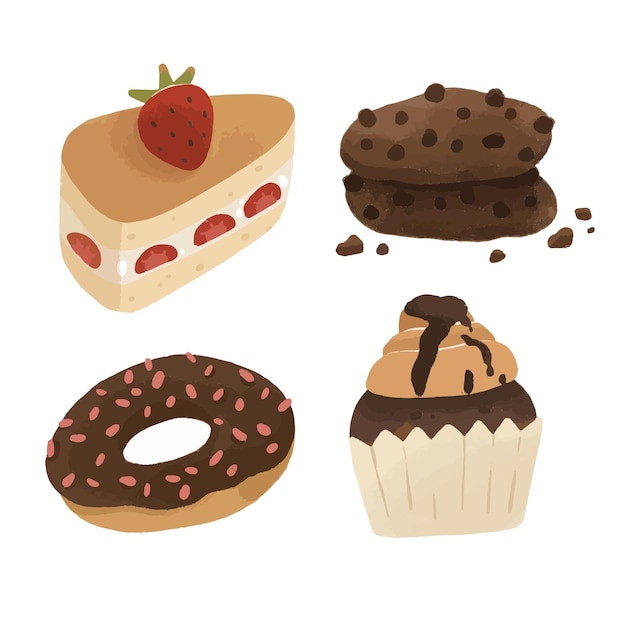 Vector cute dessert cake element set