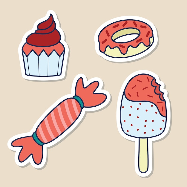 Vector cute dessert stickers pack