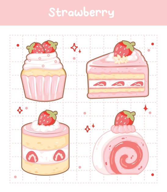 Cute dessert vector strawberry theme