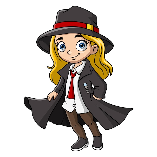 Cute detective girl cartoon on white background