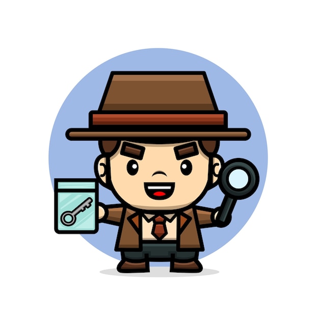 Cute detective holding a clue and magnifying glass