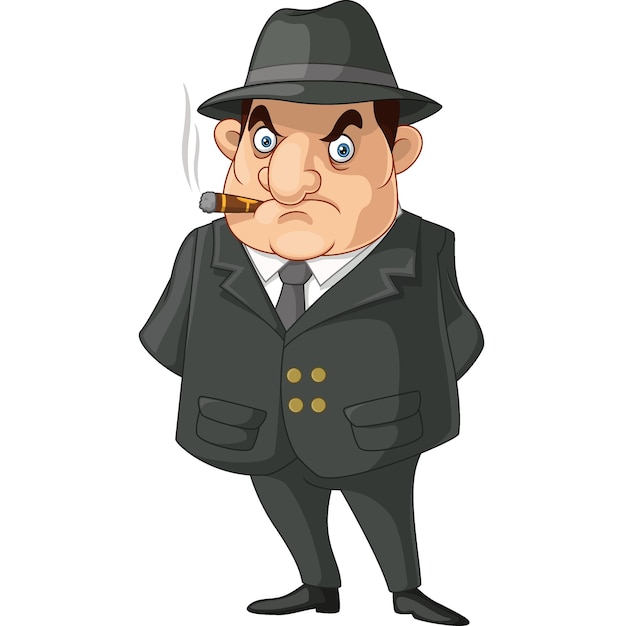 Cute detective man cartoon smoking cigarette