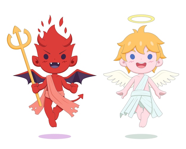 Vector cute devil and angel cartoon illustration