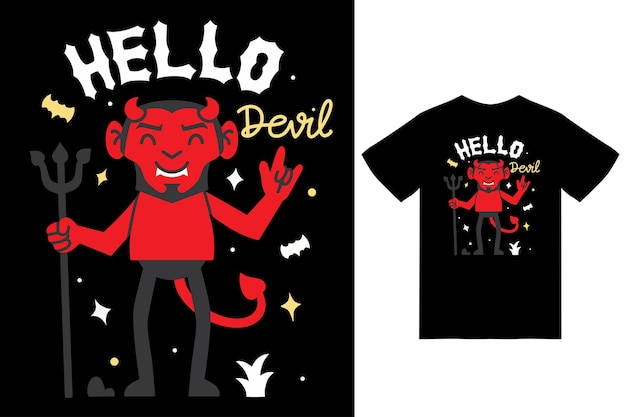 Vector cute devil illustration with tshirt design premium vector