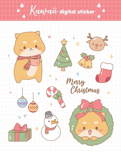 Cute digital sticker Merry Christmas