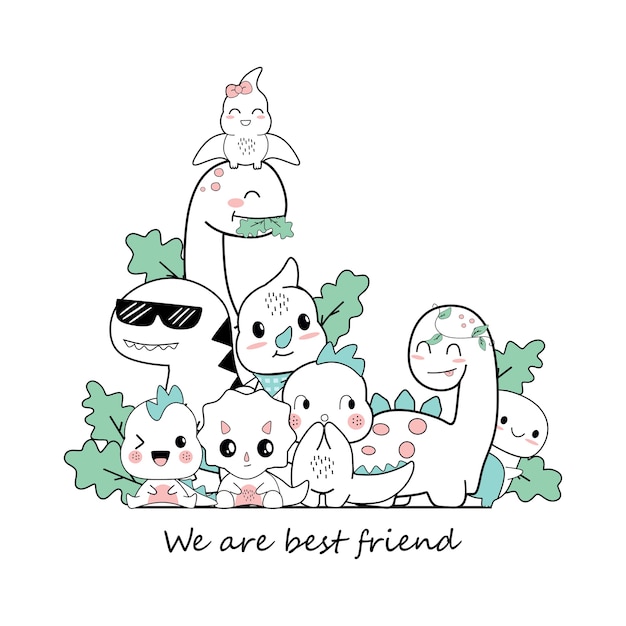 Cute dino cartoons that are be best friend