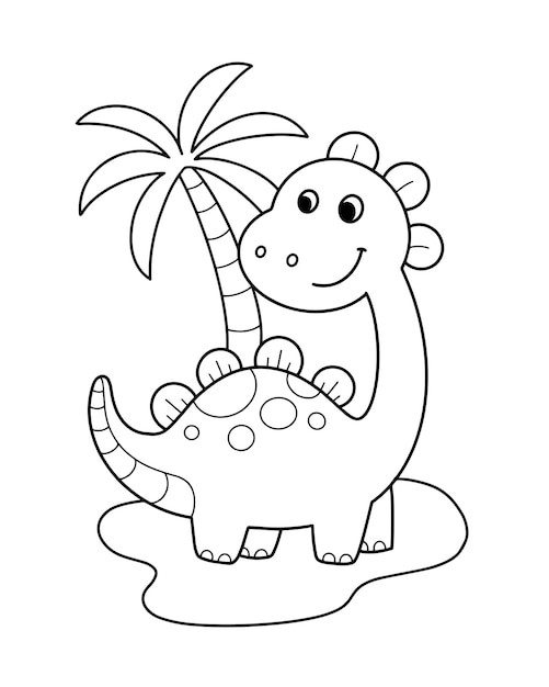 Vector cute dino coloring page illustration