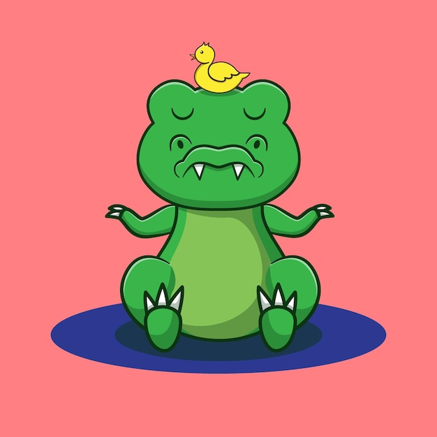 Cute dino meditation cartoon vector icon illustration animal kawaii