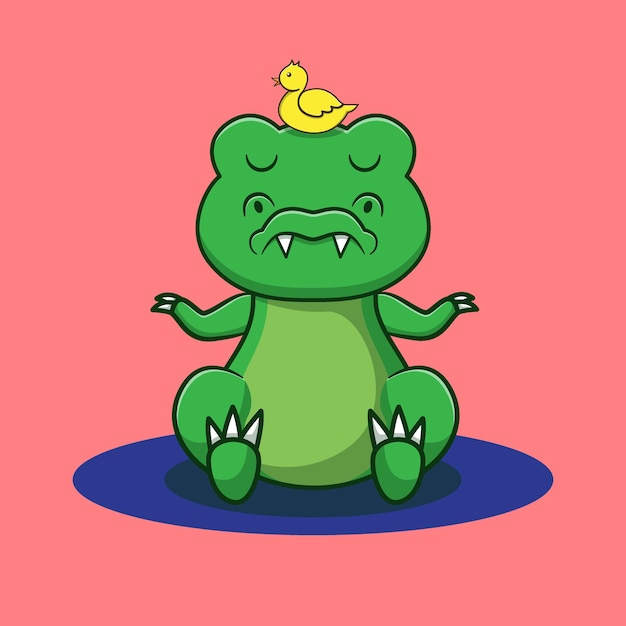 Vettore carino dino meditazione cartoon icona vettore illustrazione animale kawaii