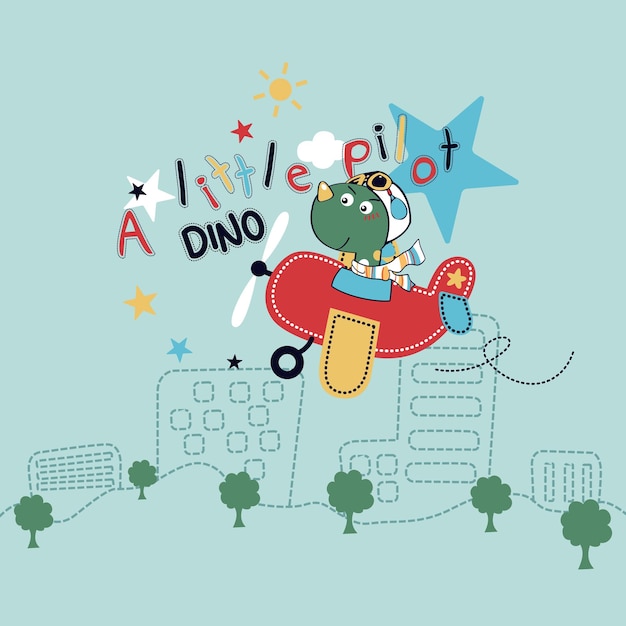 Cute dino pilot vector illustration