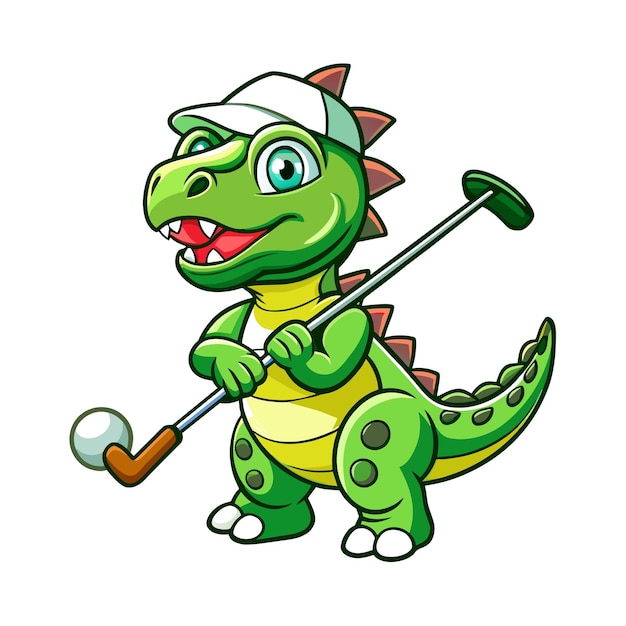 cute dino playing golf