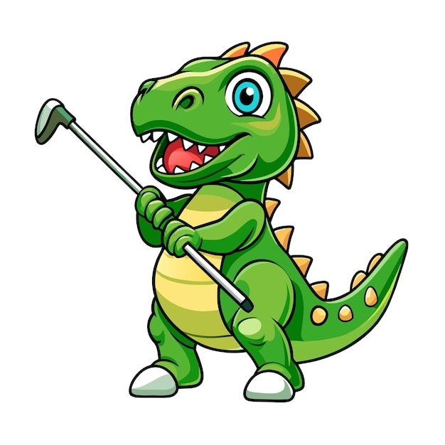 Vector cute dino playing golf