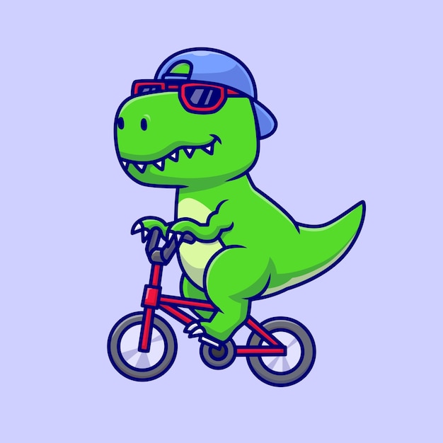 Illustrazione dell'icona di vettore del fumetto di guida del dinosauro sveglio. concetto di icona di sport animale isolato vettore premium