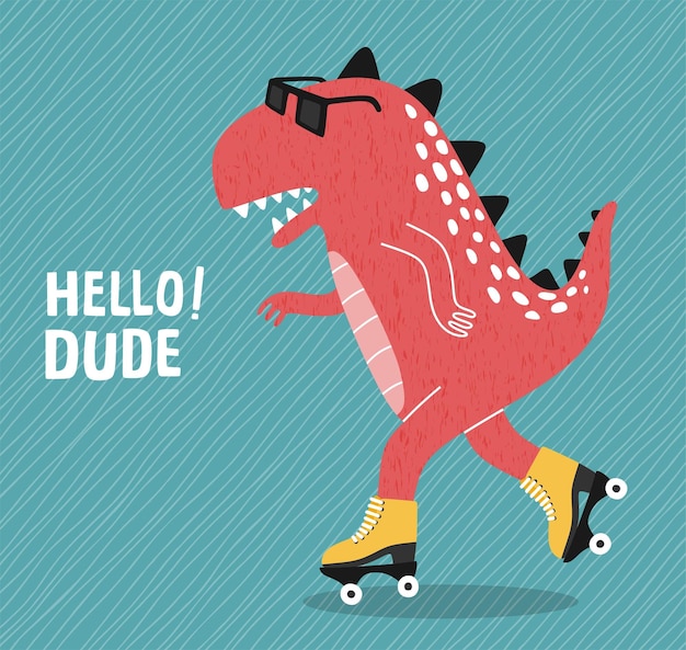 Vector cute  dino on a roller skater. for baby tee print.