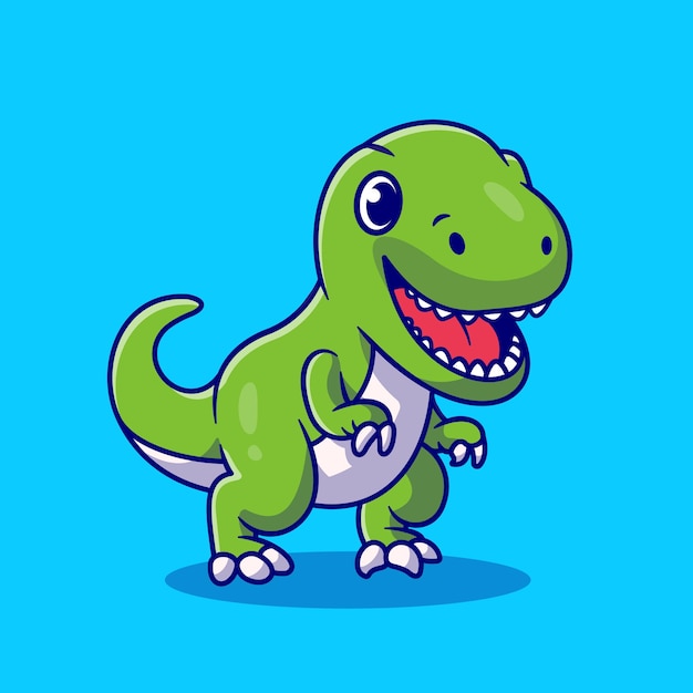 Cute Dino Smiling. Flat Cartoon Style