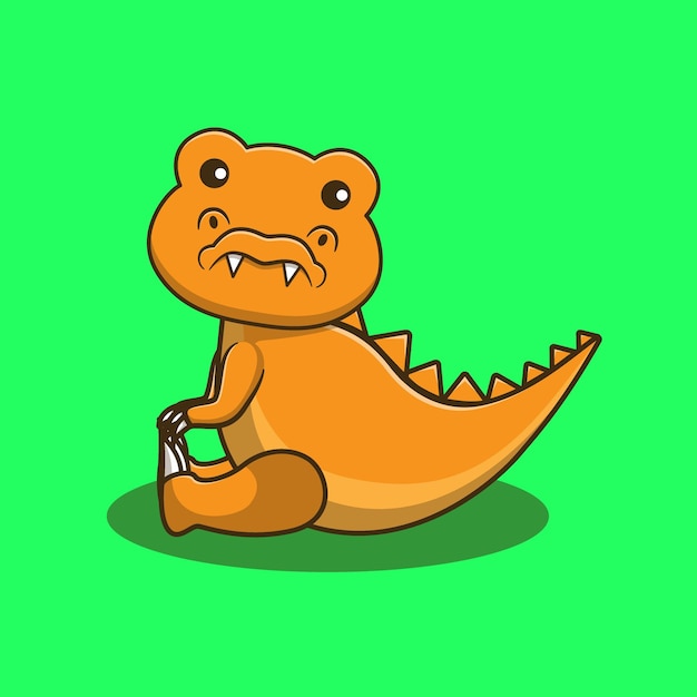 Cute dino streching cartoon vector icon illustration animal kawaii