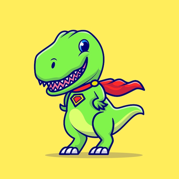 Cute dino super hero cartoon   icon illustration. animal hero icon concept isolated  . flat cartoon style