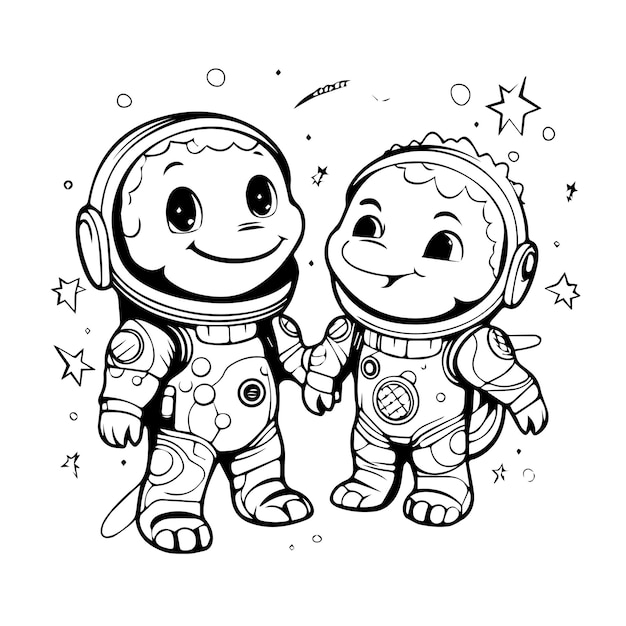 cute dinosaur astronauts in space cartoon coloring or page