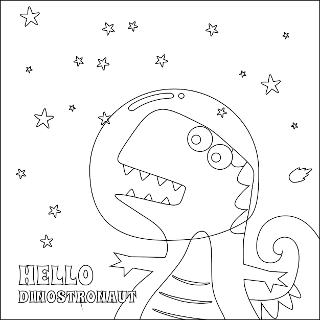 Cute dinosaur astronauts in space Cartoon outlines on white background isolated vector illustration Creative vector Childish design for kids activity colouring book or page