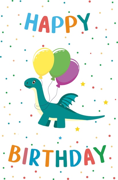다채로운 풍선과 콘페티가 있는 귀여운 공 생일 카드 어린이 파티 초청서에 완벽합니다.