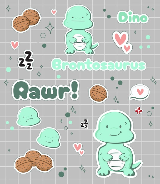 Cute Dinosaur Brontosaurus Sticker Set