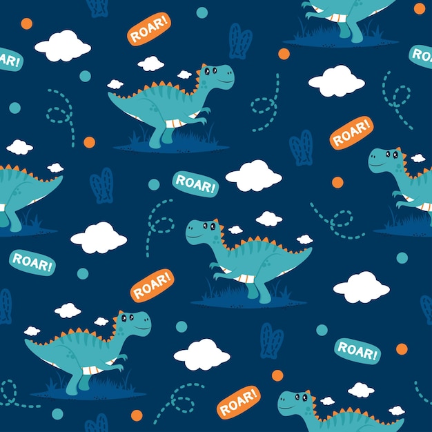 Vector cute dinosaur cartoon trendy pattern design concepts