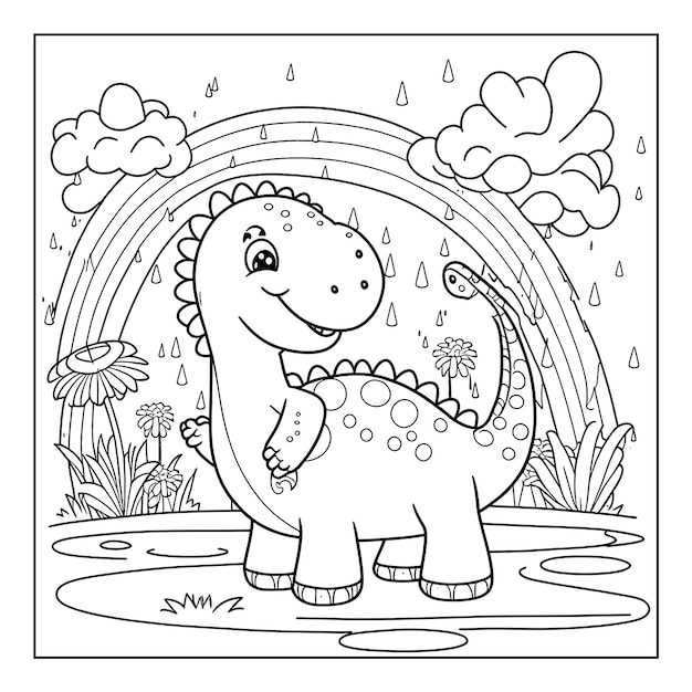 Vector cute dinosaur drawing. coloring book pages for kids