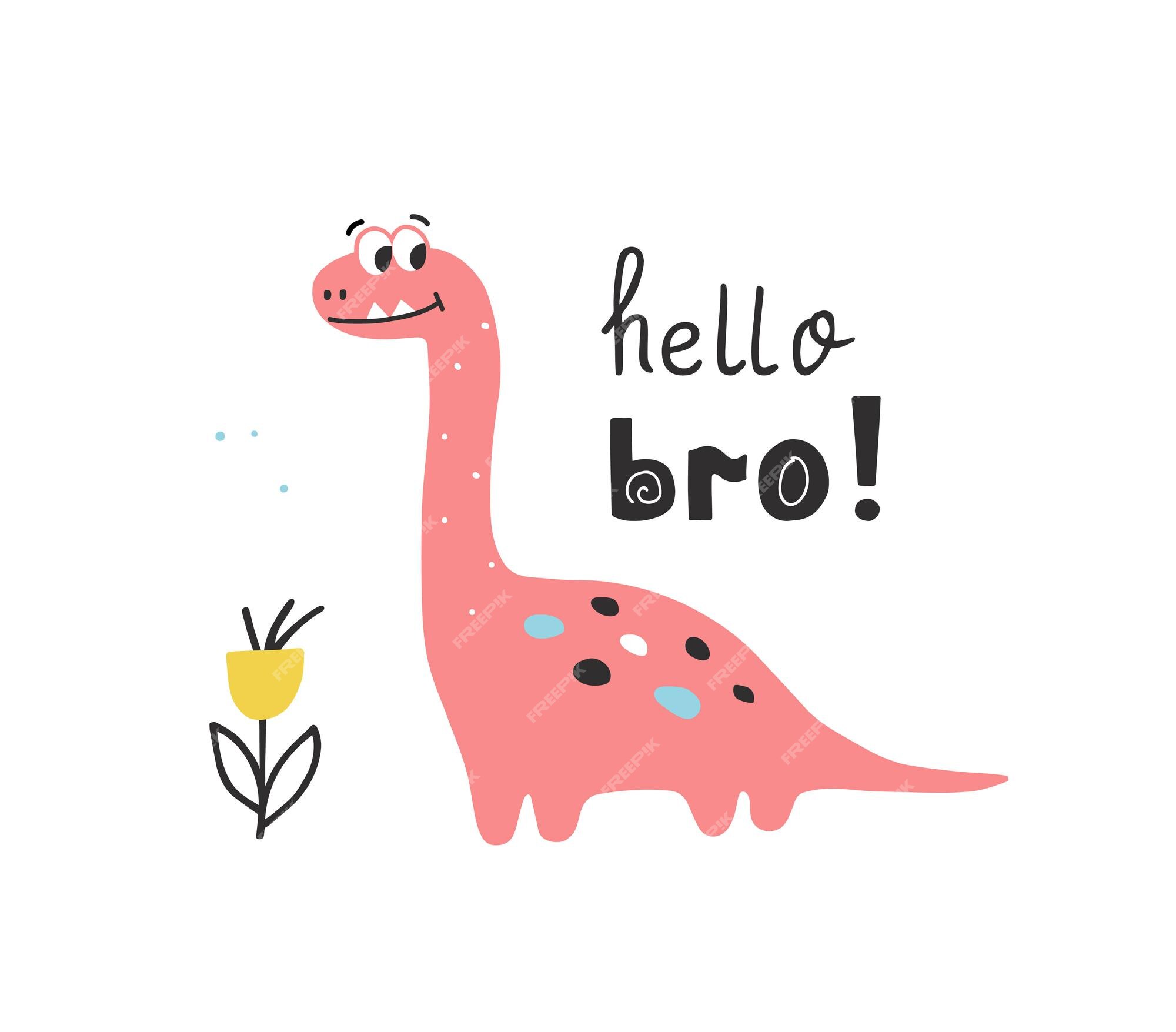 Cute Hand Drawn Dinosaur Character with Lettering Inscription