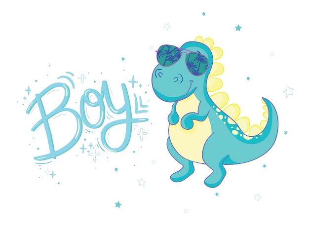 Cute dinosaur illustration as vector for baby tee print