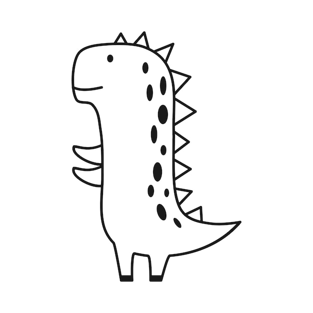 Simpatico dinosauro in stile abbozzato di contorno divertente cartone animato dino doodle vettoriale disegnato a mano per i bambini