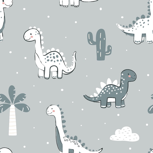 Vector cute dinosaur pattern for childrens fabric