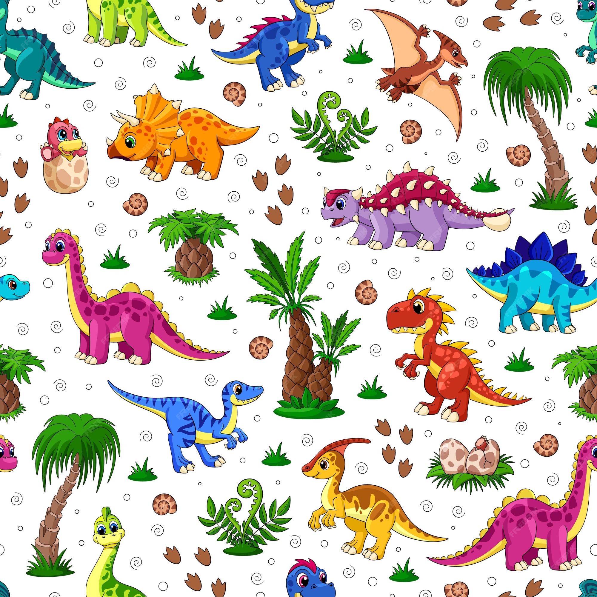 Dino background. Seamless pattern with dinosaurs, baby pattern. Cute vector  texture for kids bedding, fabric, wallpaper, wrapping paper, textile,  t-shirt print. Cartoon style, vector. 15643936 Vector Art at Vecteezy