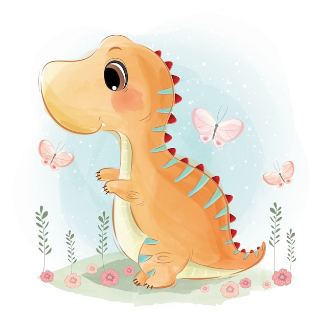 즐겁게 놀고있는 귀여운 공룡