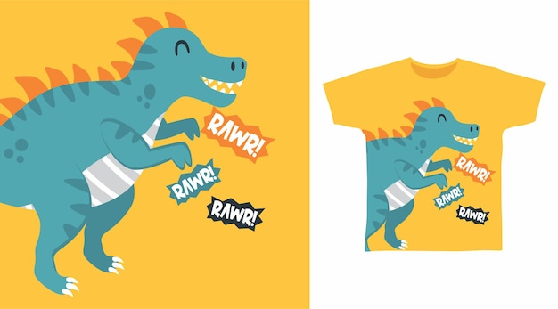 Vector cute dinosaur rawr t shirt design