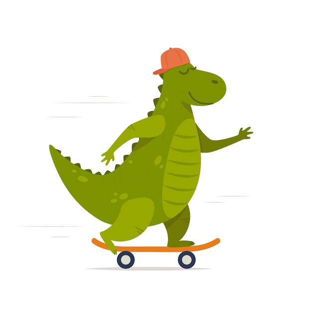 Simpatico dinosauro che cavalca sullo skateboard tyrannosaur skateboarder stampa per bambini con dinosauro